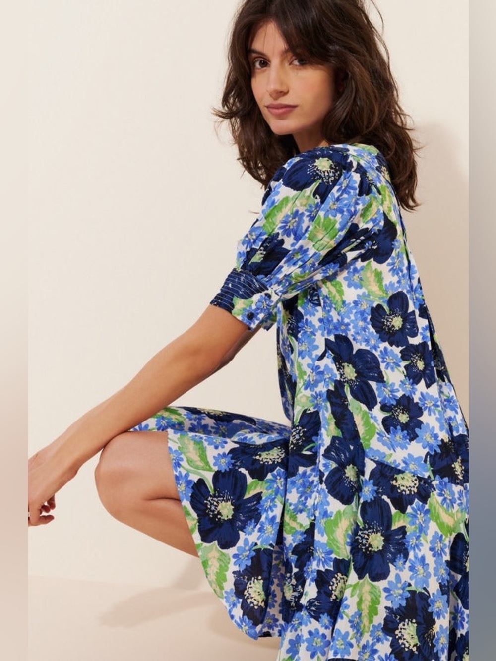 Free People Moon Chaser Boho Flowy Blue Green Floral Mini Dress NWT XS